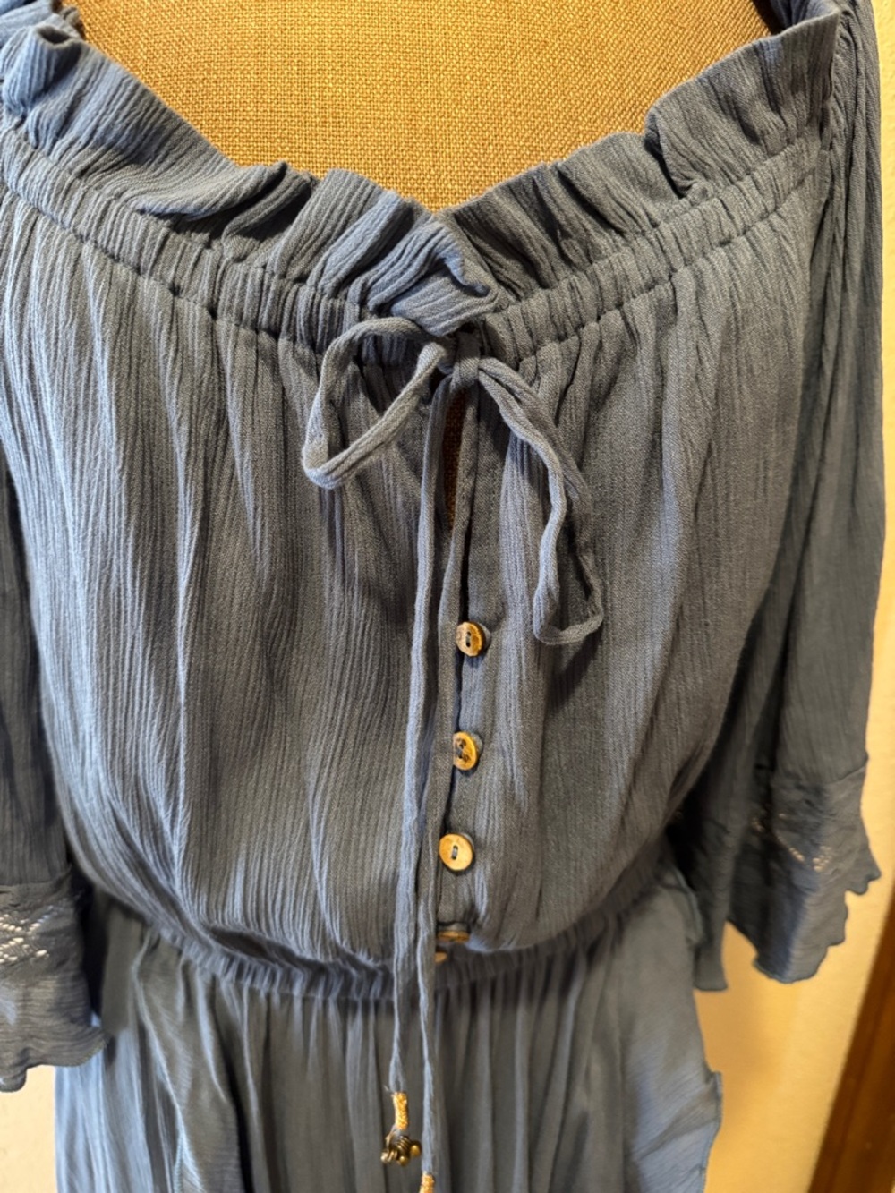 Free People Dusty Blue Boho Ruffle Maxi Dress - Picture 2 of 6